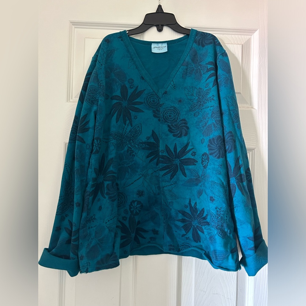 Stretch Terry Sweatshirt - Bali Vertigo Print Prairie Cotton Size medium